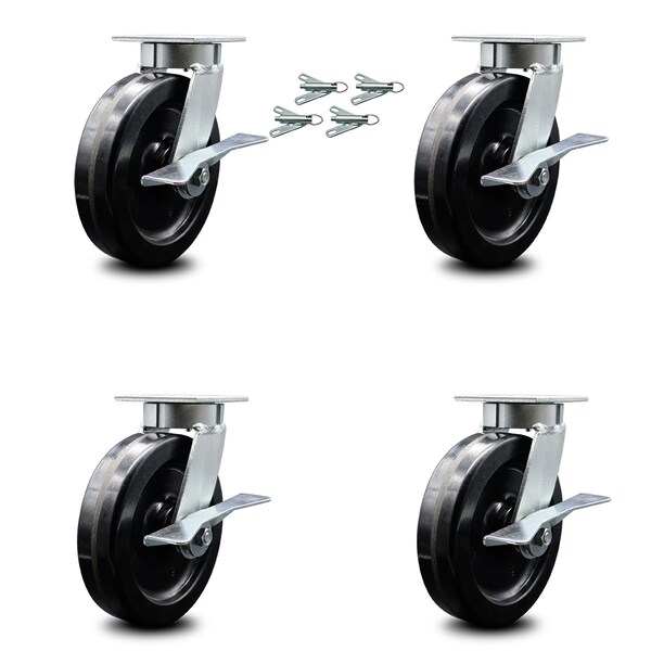 Service Caster 8 Inch Kingpinless Phenolic Wheel Swivel Caster Set with Brakes and Swivel Locks SCC-KP30S820-PHR-SLB-BSL-4 - main